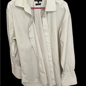 AUSTIN REED QUICK IRON STRIPE ON WHITE QUICK IRON SHIRT 17 R D CUFF
